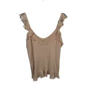 Lauren Ralph Lauren Tank Top Womens XL Tan Ruffle Cami V-Neck Linen Blend Knit